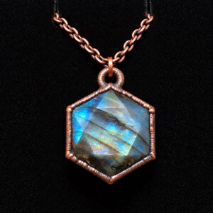 Labradorite hexagon pendant in electroformed copper