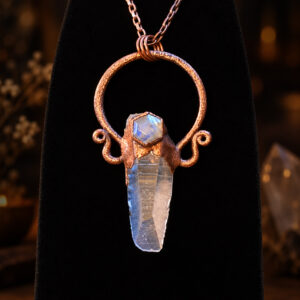 Lemurian quartz moonstone Key to the Castle pendant in electroformed copper