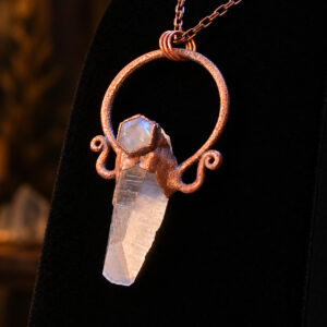 Side angle of Lemurian quartz moonstone Key to the Castle pendant