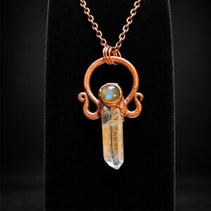 Quartz Labradorite Copper Pendant from the Keys to the Castle Collection on black velvet.